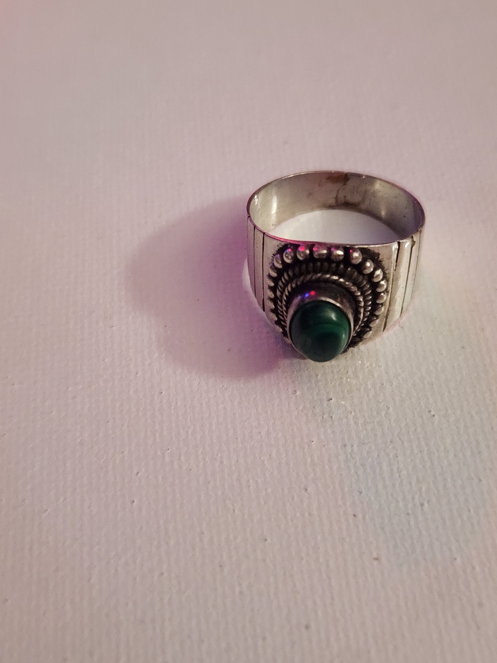 Vintage 925 Sterling Silver Malachite Bezel Set Size 8 Ring